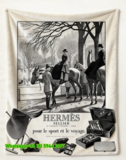 Hermès Vintage Equestrian Sport Print Flannel Throw Blanket IMG_5126